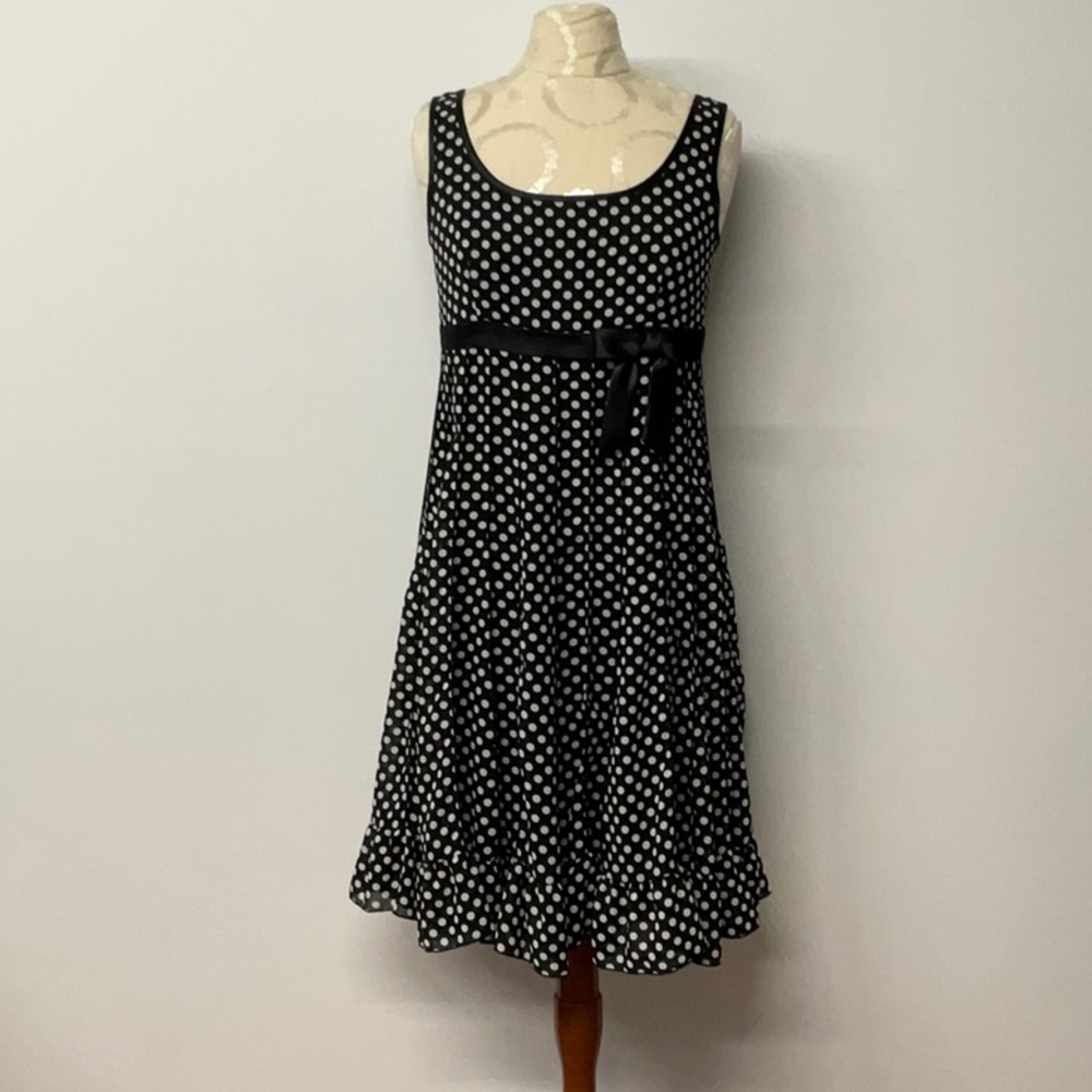 Sandra Darren Black/White Polka Dot Dress Size 6